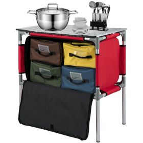 VEVOR Camping Kitchen Table, Aluminum Portable Folding Station with 4 Storage, 4 Detachable Legs and Carry Bag