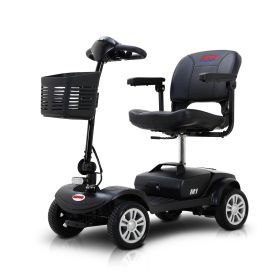 Four wheels Compact Travel Foldable Outdoor Electric Power Mobility Scooter for Adult with LED Lights (Color: Black)